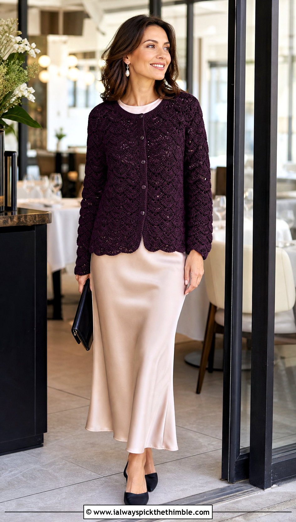 Shell Stitch Lace Cardigan With Slip Skirt - 20 crochet lacy cardigan outfit ideas