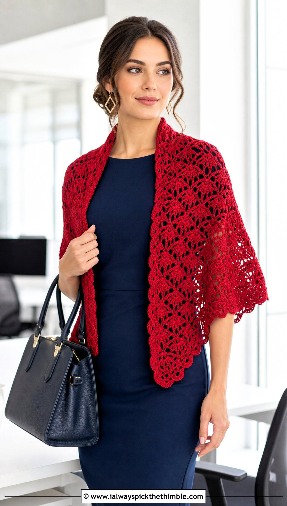 Shell Stitch Lace Crochet Shawl With Sheath Dress - 15 Easy Lacy Crochet Shawl outfit ideas
