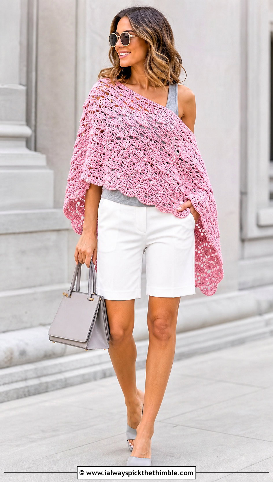 Shell Stitch Lace Poncho With Bermuda Shorts - 15 Crochet Lace Poncho On Hanger outfit ideas