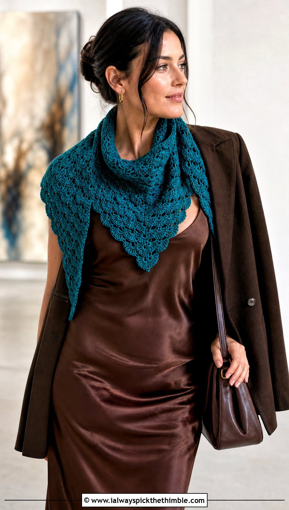 Shell Stitch One Skein Triangle Crochet Scarf With Slip Dress - 15 One Skein Triangle Crochet Scarf outfit ideas