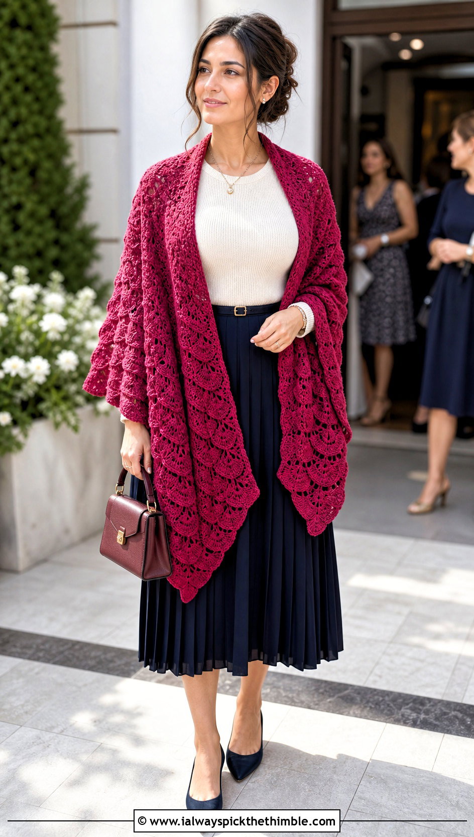 Shell Stitch Prayer Shawl With Pleated Skirt - 25 easy crochet prayer shawls outfit ideas