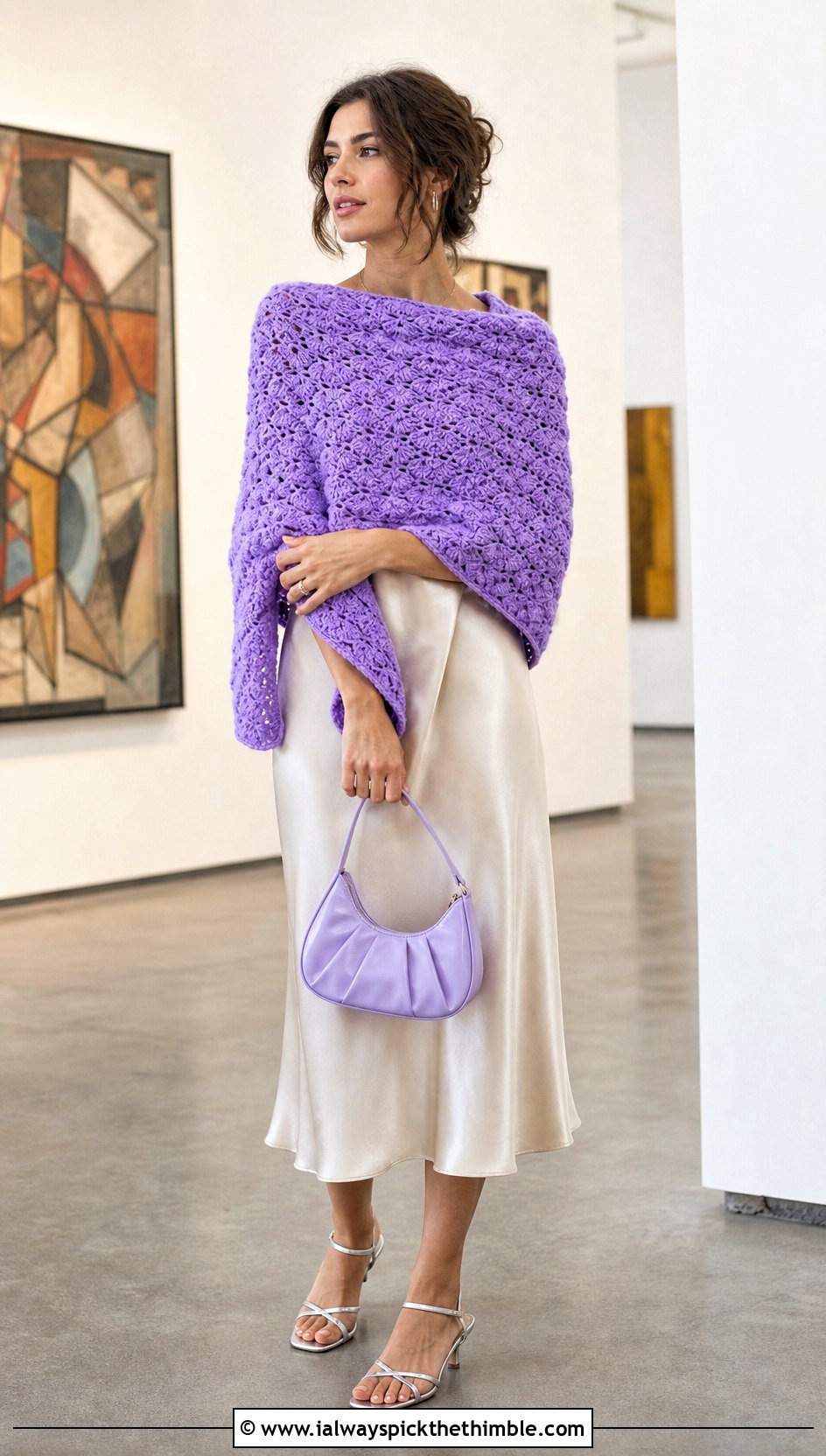 Shell Stitch Rectangle Crochet Shawl With Slip Dress - 20 Rectangle Crochet Shawl outfit ideas