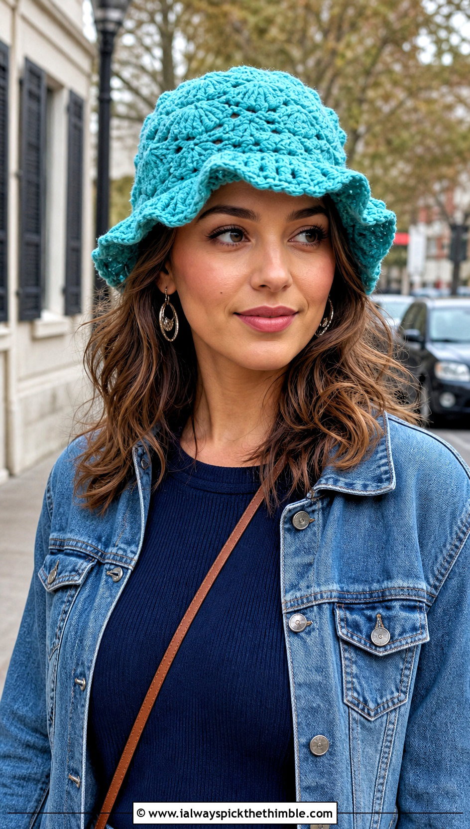 Shell Stitch Ruffle Crochet Bucket Hat With Denim Jacket And Midi Skirt - 20 Frilly Crochet Bucket Hat outfit ideas