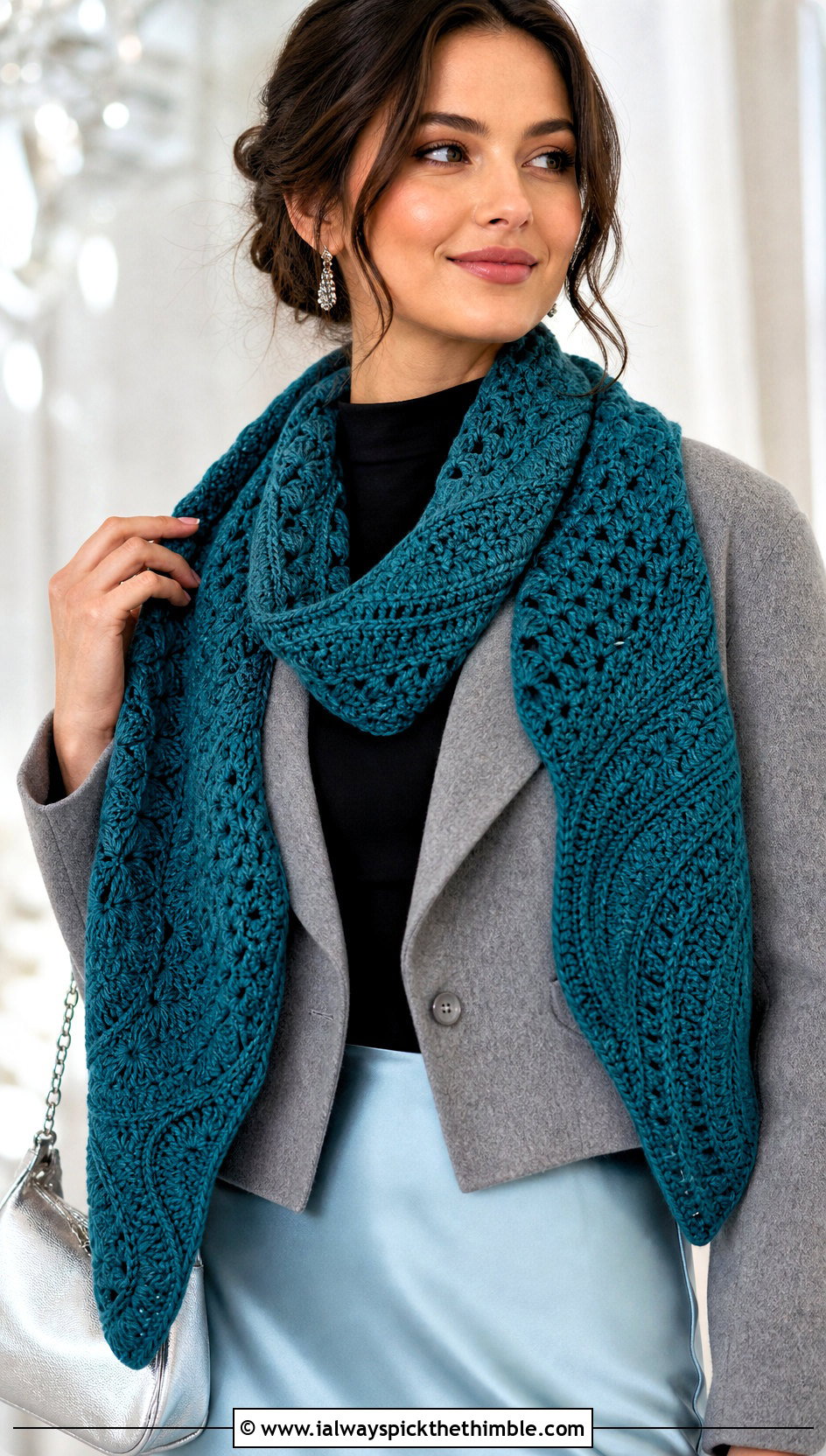 Shell Stitch Sampler Scarf With Satin Midi Skirt - 20 Crochet Stitch Sampler Scarf outfit ideas