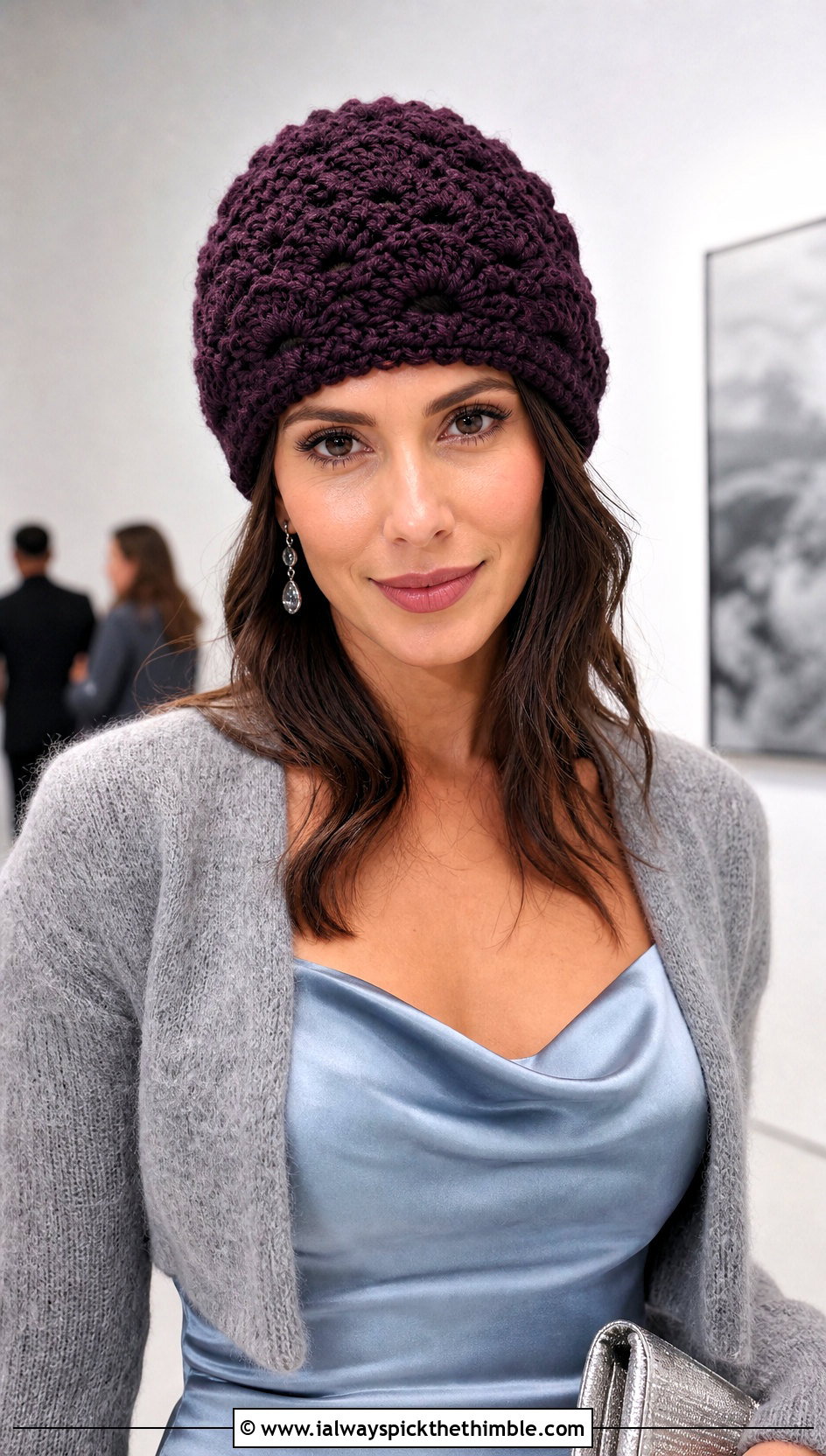 Shell Stitch Softee Chunky Crochet Beanie With Satin Dress - 15 Softee Chunky Crochet Hat outfit ideas