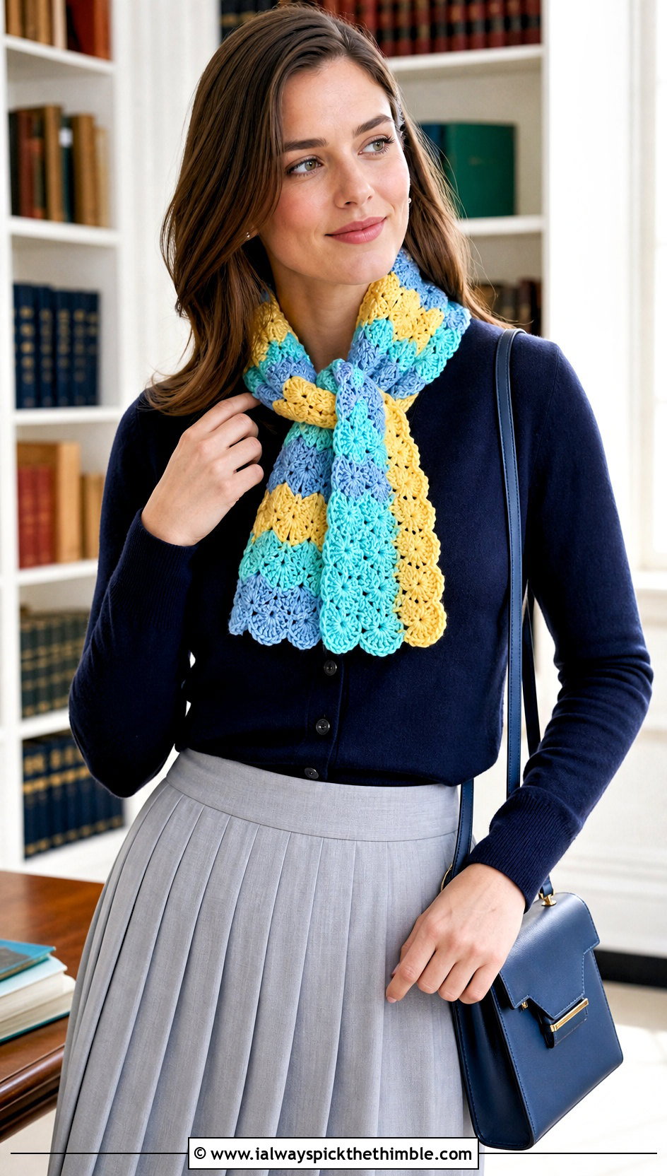 Shell Stitch Temperature Scarf With Pleated Skirt - 20 crochet temperature scarf outfit ideas