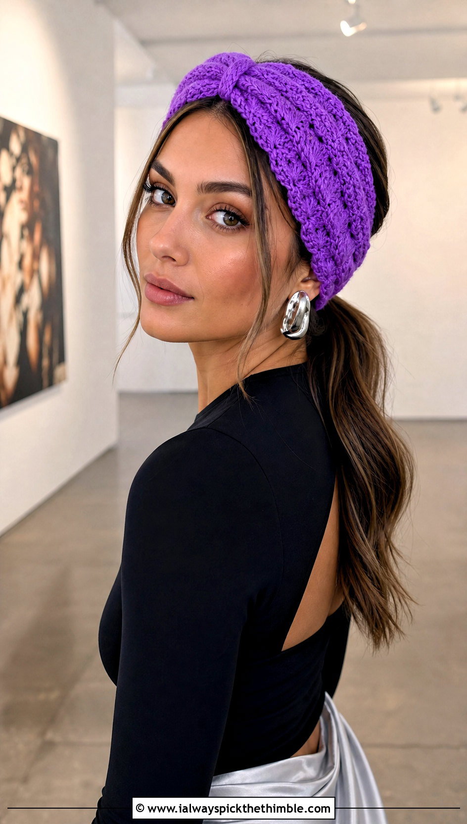 Shell Stitch Wide Cinch Crochet Headband With Satin Skirt - 15 wide cinch crochet headband outfit ideas