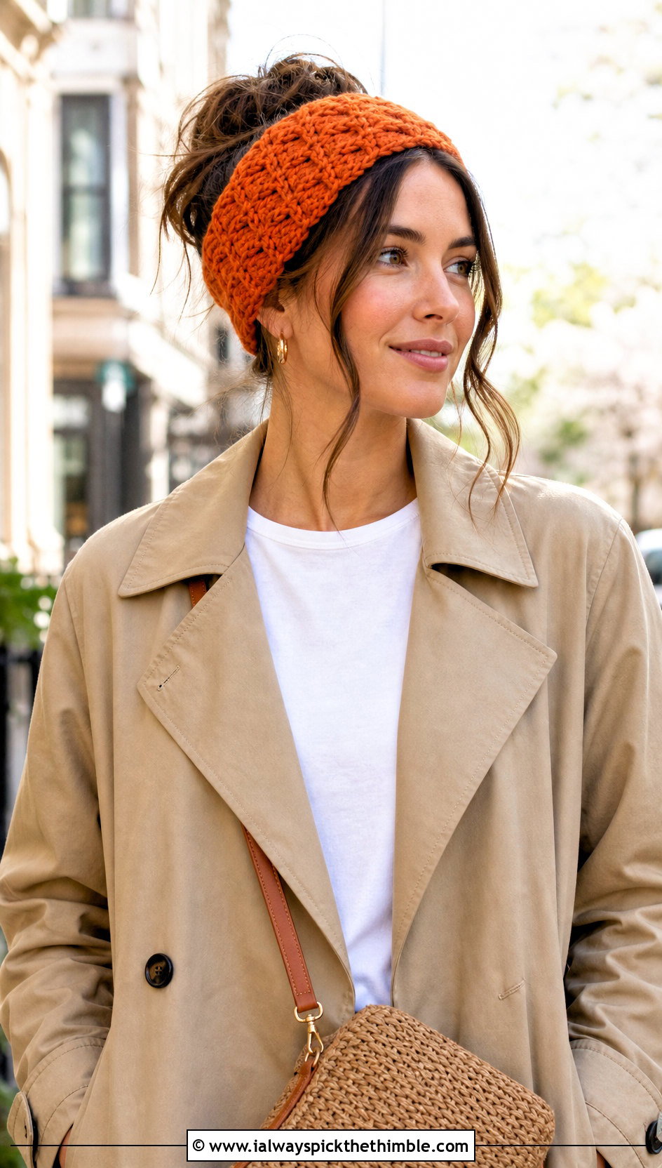Shell Stitch Wool Ease Thick And Quick Crochet Headband With Trench Coat - 15 wool ease thick and quick crochet headband outfit ideas