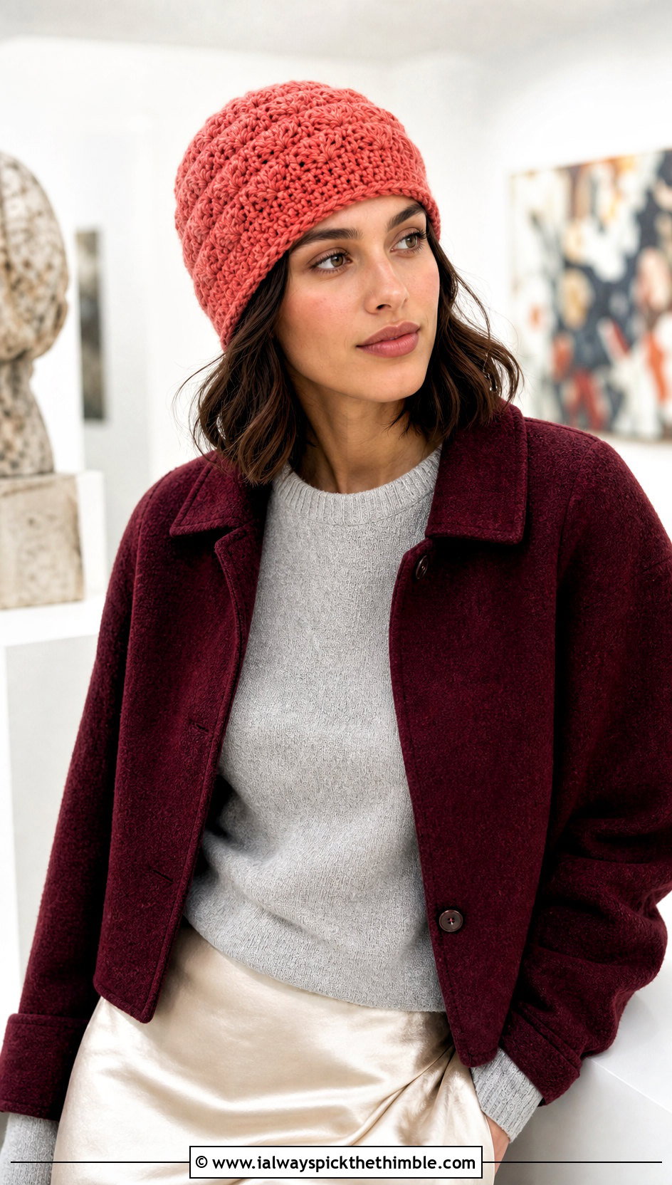 Shell Stitch Worsted Crochet Beanie With Satin Skirt - 15 Worsted Crochet Beanie outfit ideas