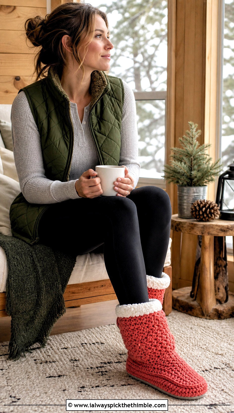 Sherpa Lined Crochet Slipper Boots With Cabin Layers - 25 crochet slipper boots outfit ideas