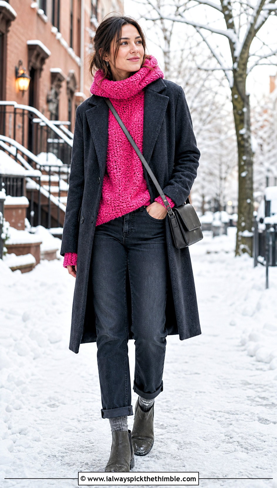 Sherpa Textured Crochet Turtleneck Hoodie With A Wool Coat - 25 crochet turtleneck hoodie outfit ideas