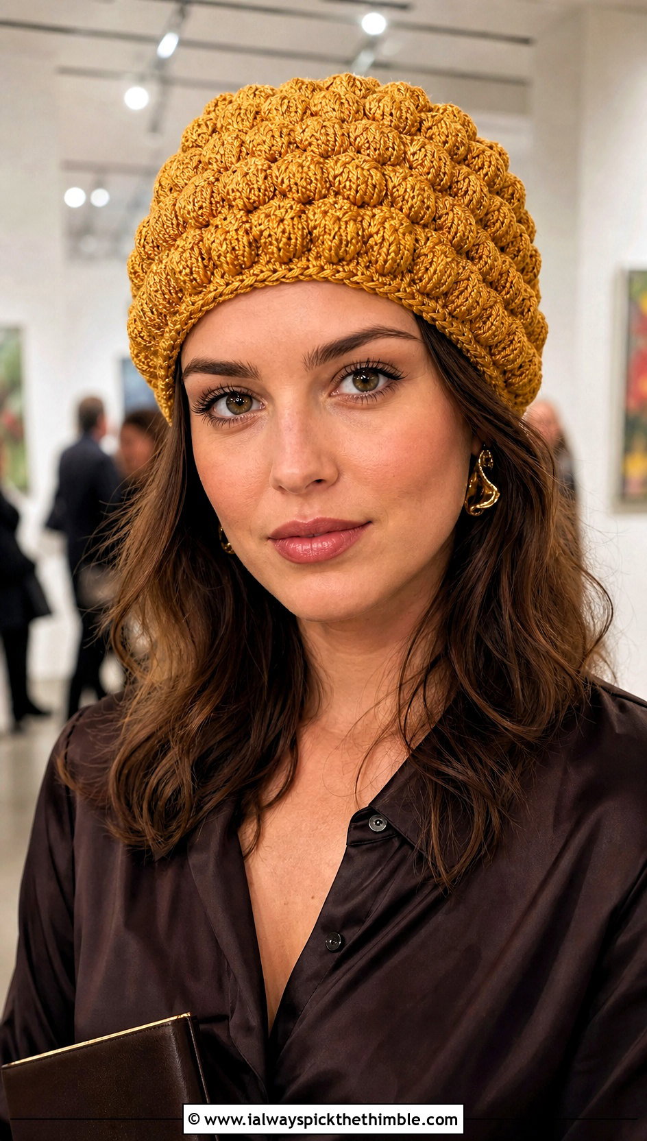 Shimmer Crochet Bubble Beanie With Satin Separates - 20 Crochet Bubble Hat outfit ideas