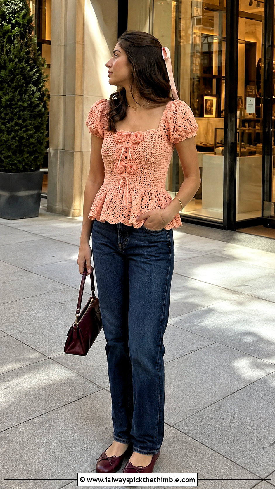Shojo Crochet Peplum Top With Straight Jeans - 25 anime crochet clothes and outfit ideas