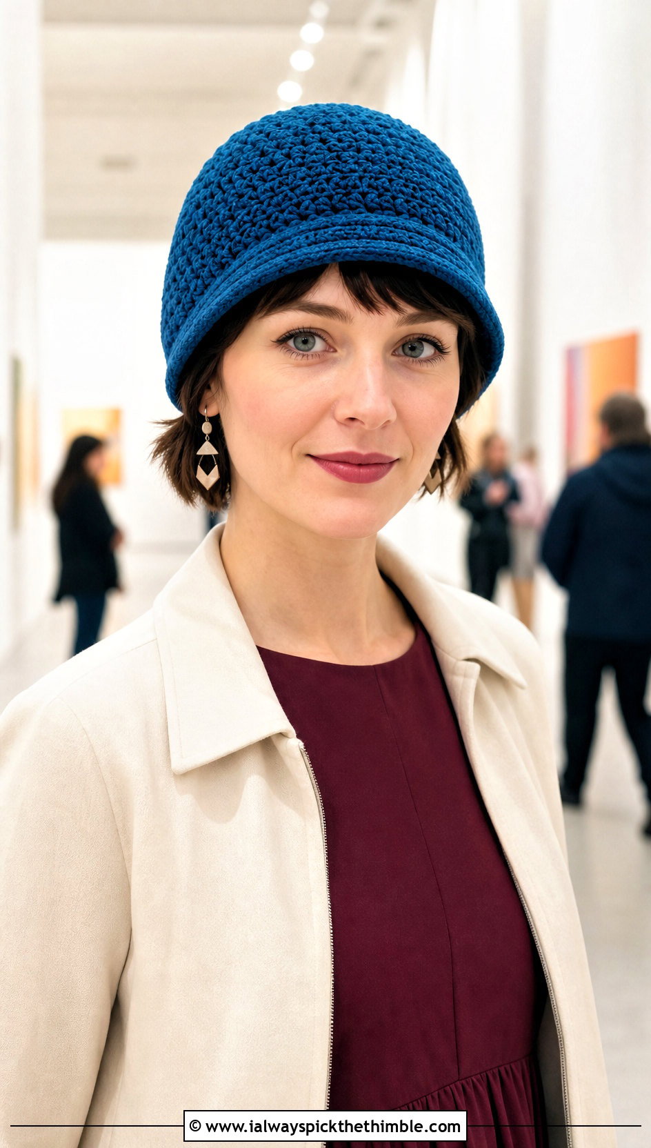 Short Bill Cloche Crochet Beanie With Midi Dress - 20 Crochet Beanie With Brim outfit ideas