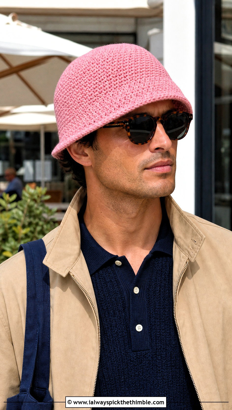 Short Brim Crochet Bucket Hat With Knit Polo And Chinos - 15 men's crochet bucket hat outfit ideas