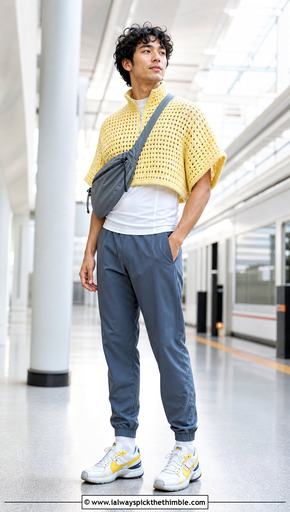 Short Crochet Poncho With Track Pants - 20 men crochet poncho outfit ideas
