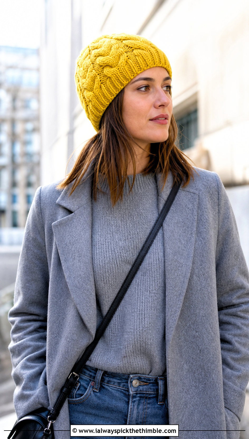 Short Crown Cable Crochet Hat With Monochrome Outfit - 20 Cable Crochet Hat outfit ideas