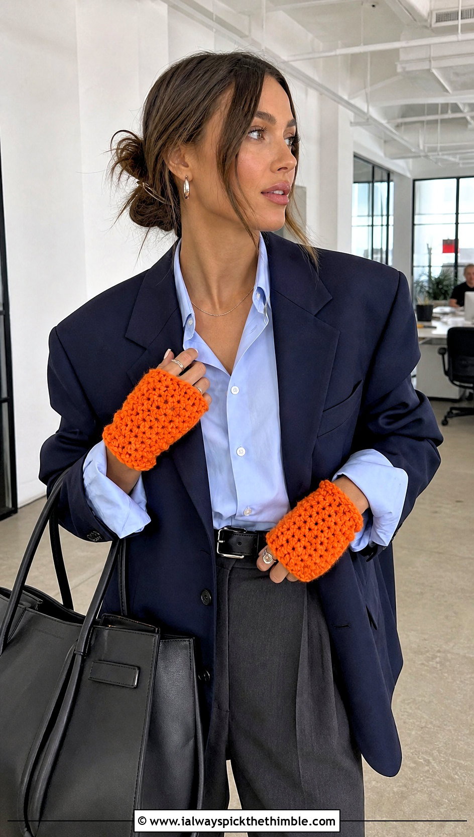 Short Cuff Fingerless Mitts With Blazer - 20 Crochet Fingerless Gloves Bulky Yarn outfit ideas