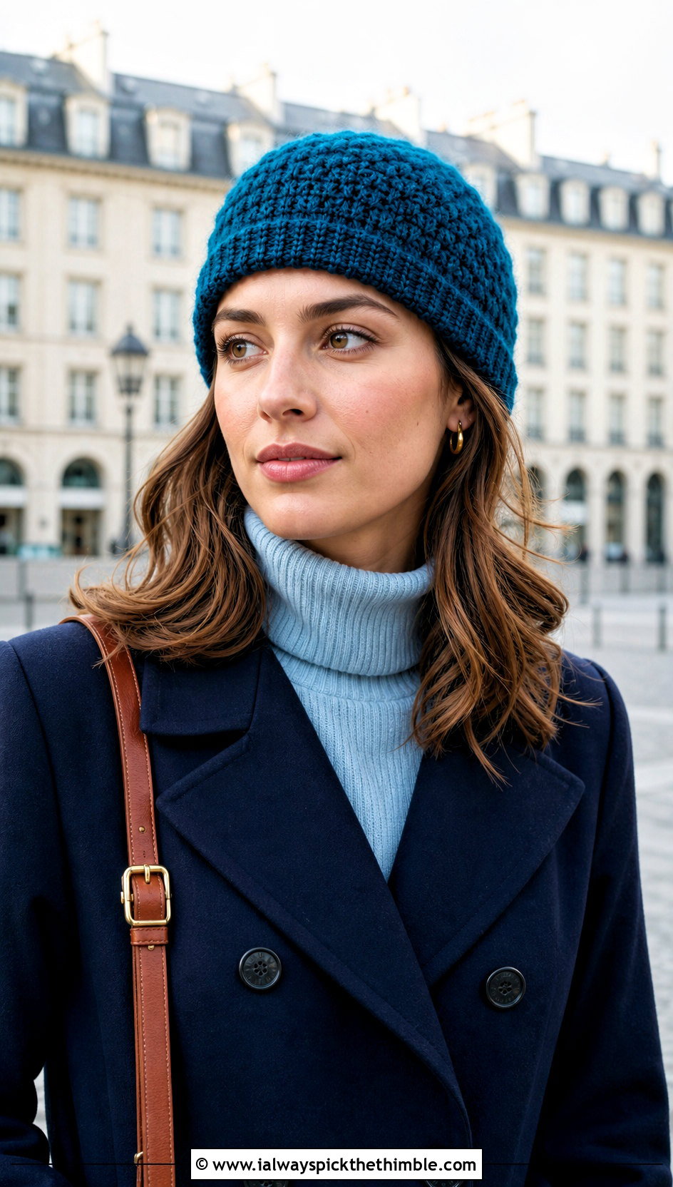 Short Cuff Moss Stitch Beanie With Peacoat and Loafers - 20 Crochet Moss Stitch Beanie outfit ideas