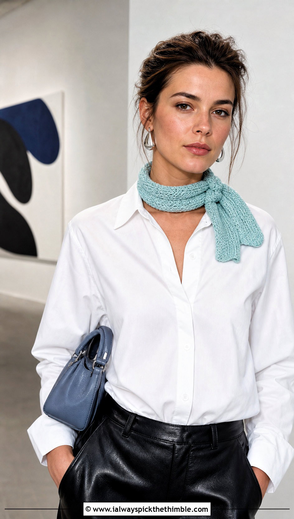 Short Neck Lemon Peel Stitch Scarf With Leather Trousers - 20 Crochet Lemon Peel Stitch Scarf outfit ideas