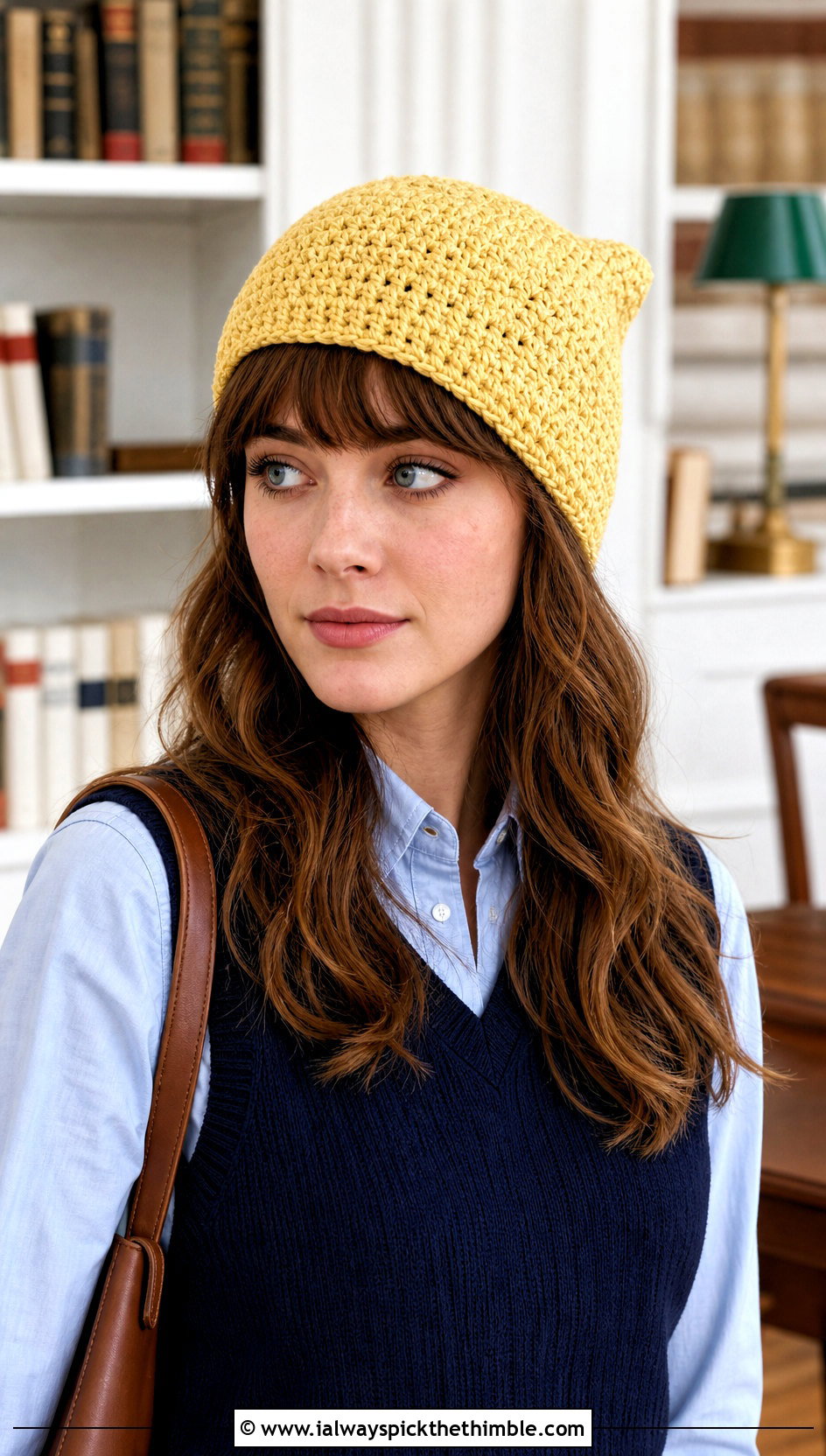 Short Point Crochet Beanie With Button Down Shirt And Loafers - 20 Pointed Crochet Hat outfit ideas