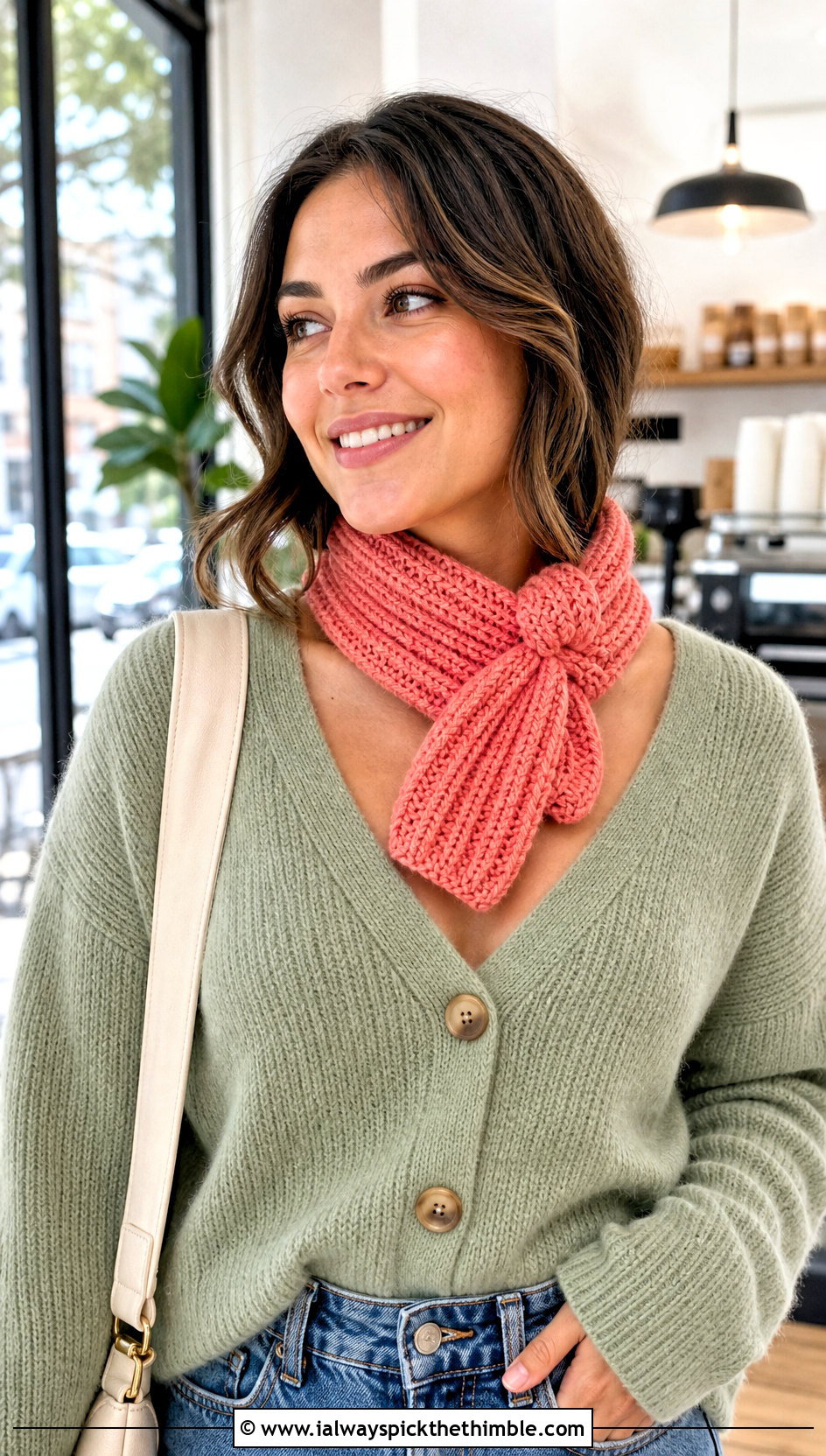 Short Ribbed Crochet Scarf With Cardigan And Jeans - 20 Ribbed Crochet Scarf outfit ideas
