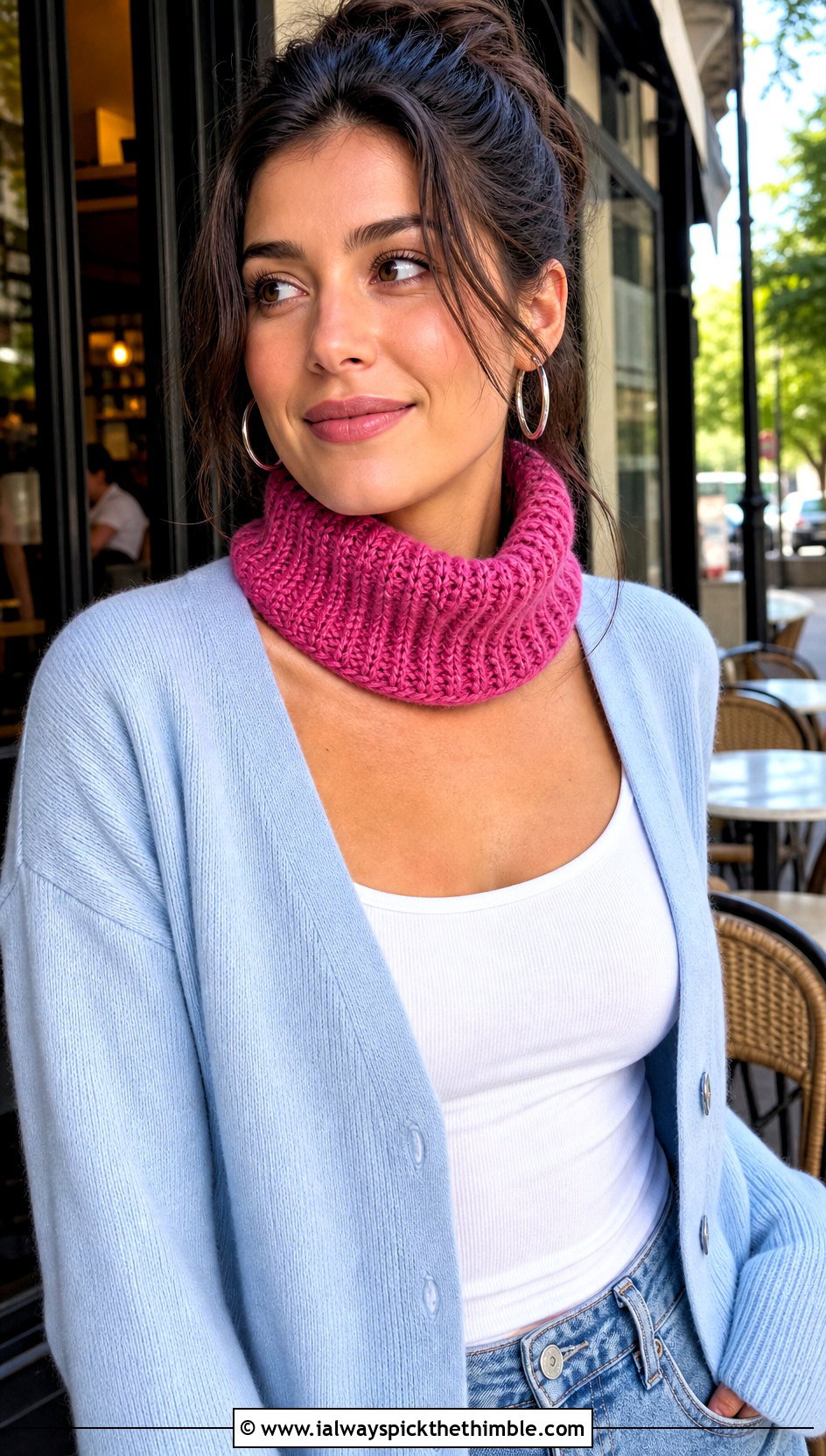 Short Ribbed Neck Cowl With Cropped Cardigan - 20 Crochet Ribbed Cowl outfit ideas