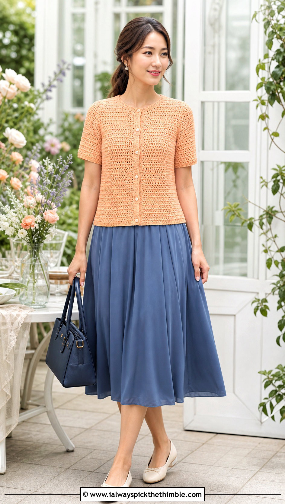 Short Sleeve Crochet Cardigan With Full Midi Skirt - 20 crochet for cardigans outfit ideas