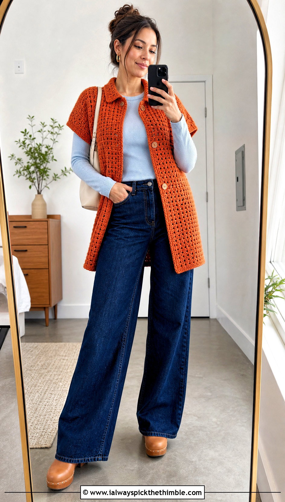 Short Sleeve Crochet Coat With Wide Leg Jeans - 15 stylish crochet coat design outfit ideas