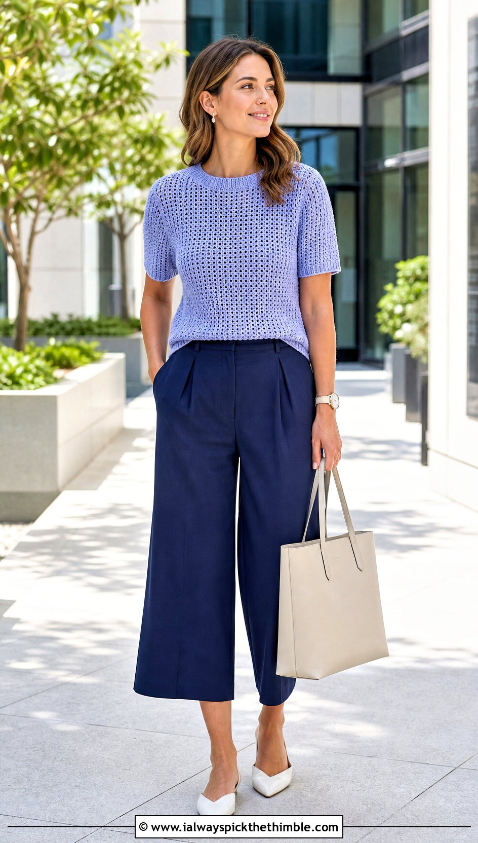 Short Sleeve Crochet Spring Sweater With Culottes - 25 crochet spring sweater outfit ideas
