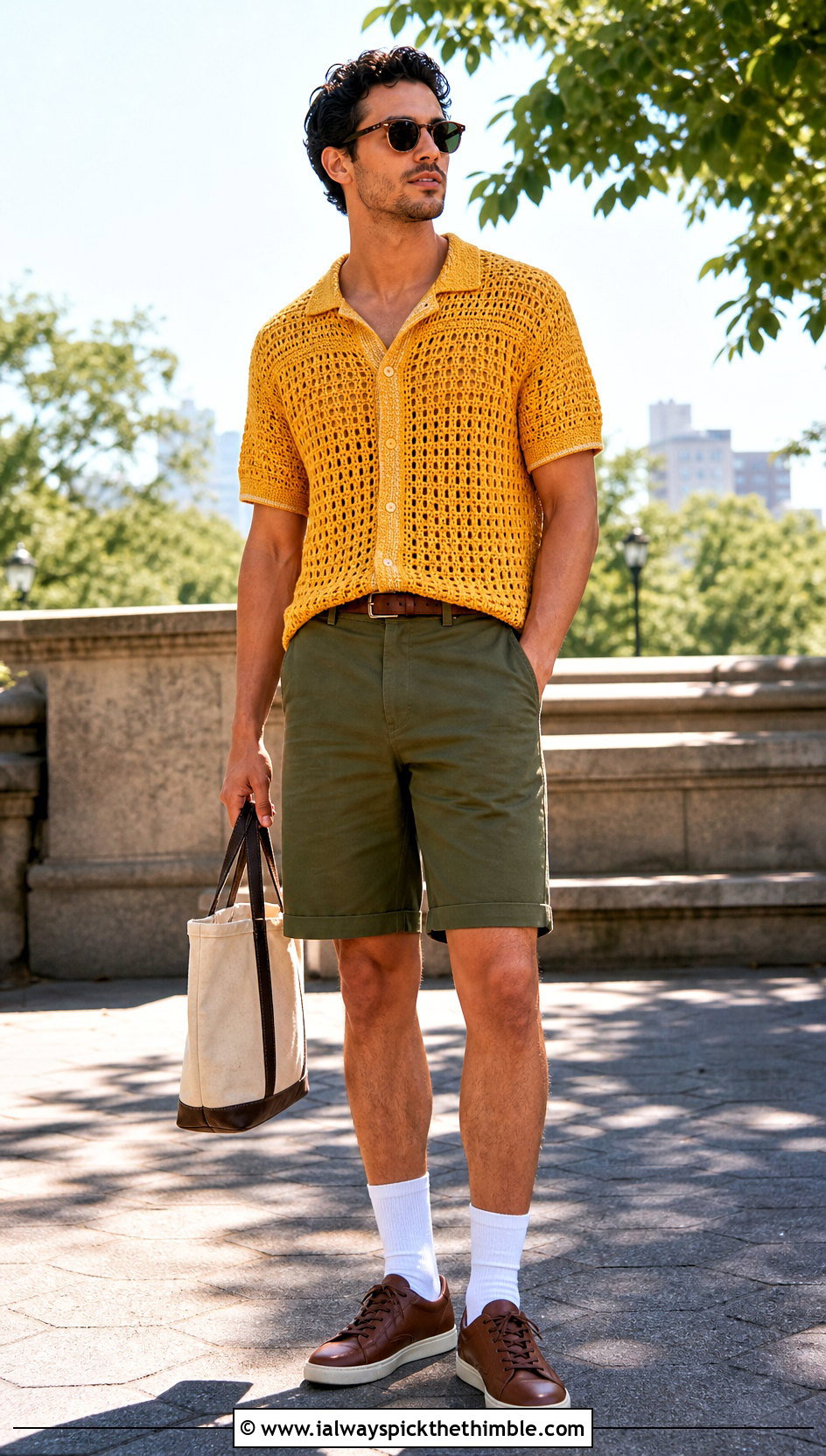 Short Sleeve Crochet Sweater With Bermuda Shorts - 25 crochet outfits for men outfit ideas