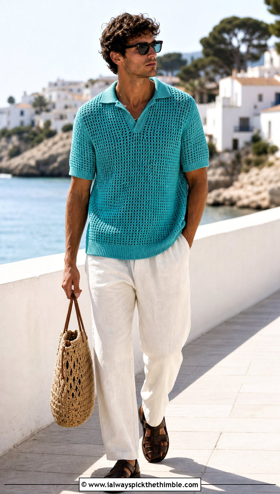 Short Sleeve Crochet Sweater With Linen Pants - 20 male crochet sweater outfit ideas