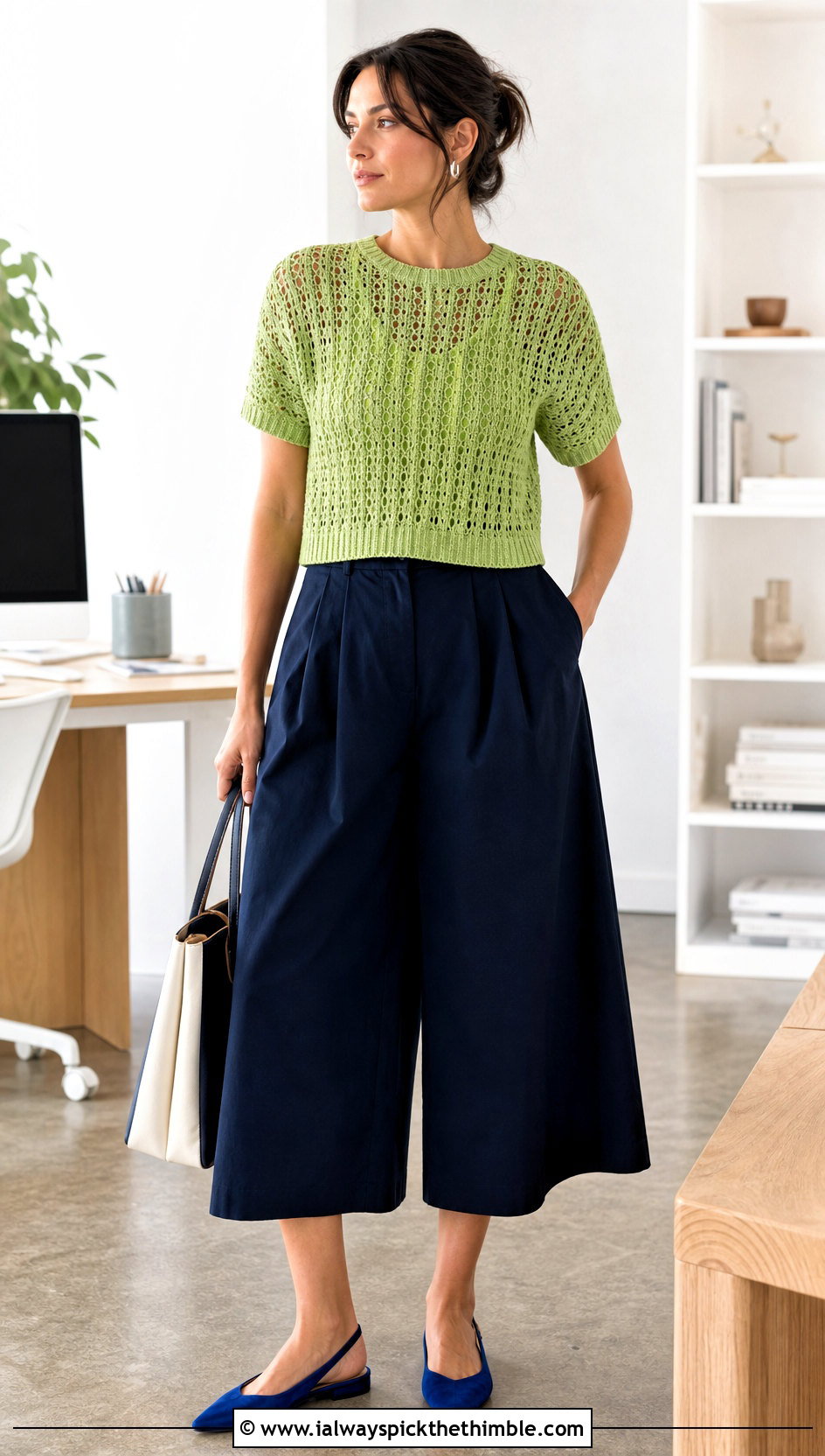 Short Sleeve Crocheted Sweater With Wide Leg Culottes - 25 crocheted sweaters outfit ideas