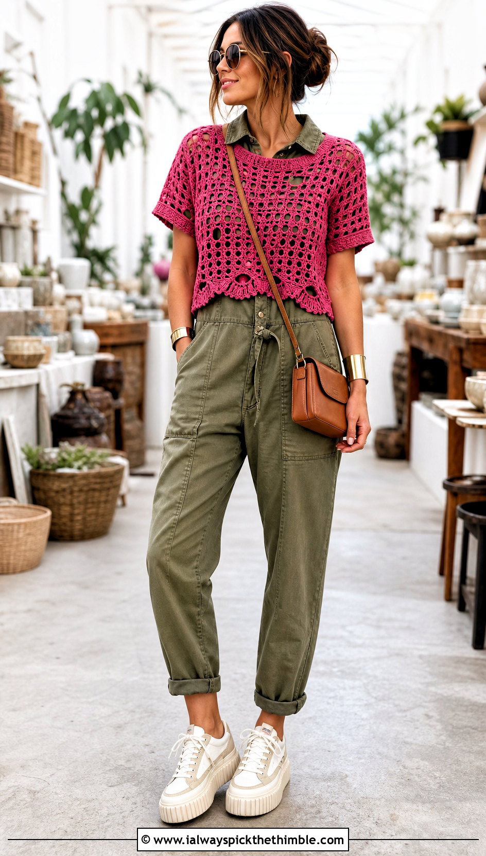 Short Sleeve Distressed Crochet Sweater With Utility Jumpsuit - 25 distressed crochet sweater outfit ideas