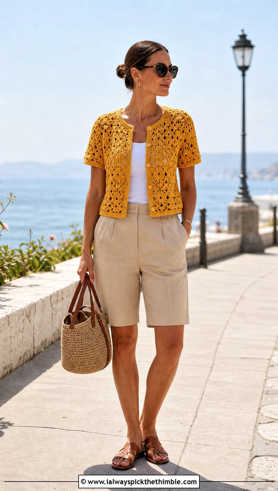 Short Sleeve Granny Cardigan With Bermuda Shorts - 25 crochet granny cardigan outfit ideas