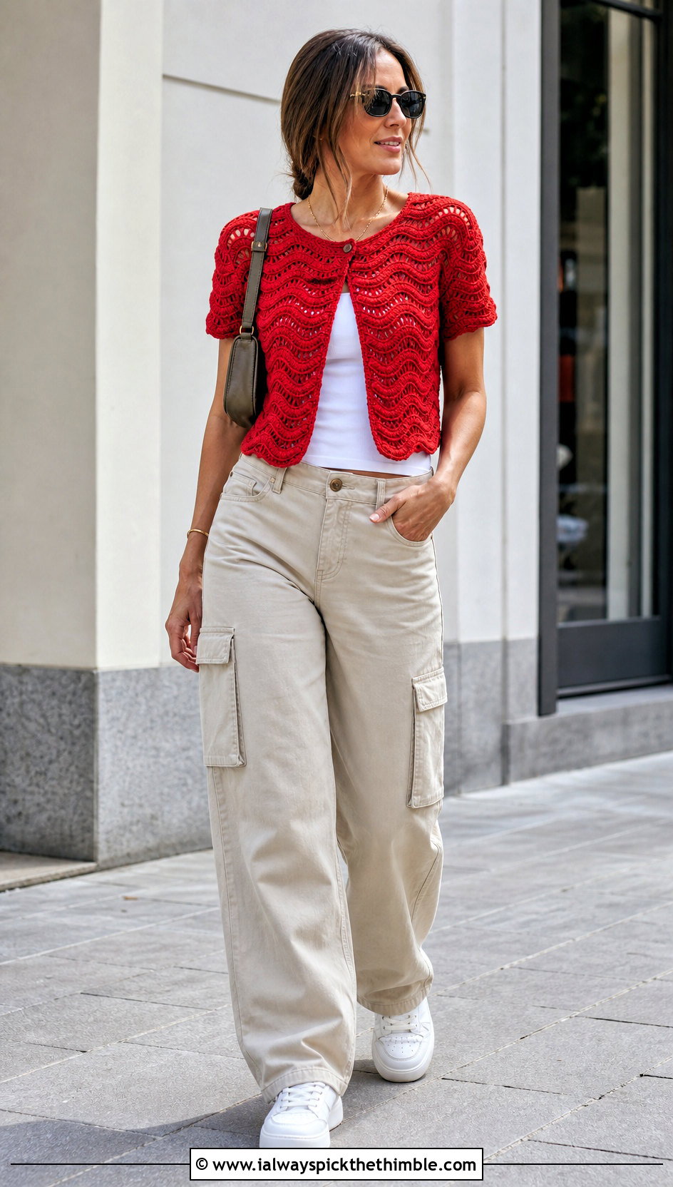 Short Sleeve Ripple Crochet Sweater With Cargo Pants - 20 Ripple Crochet Sweater outfit ideas