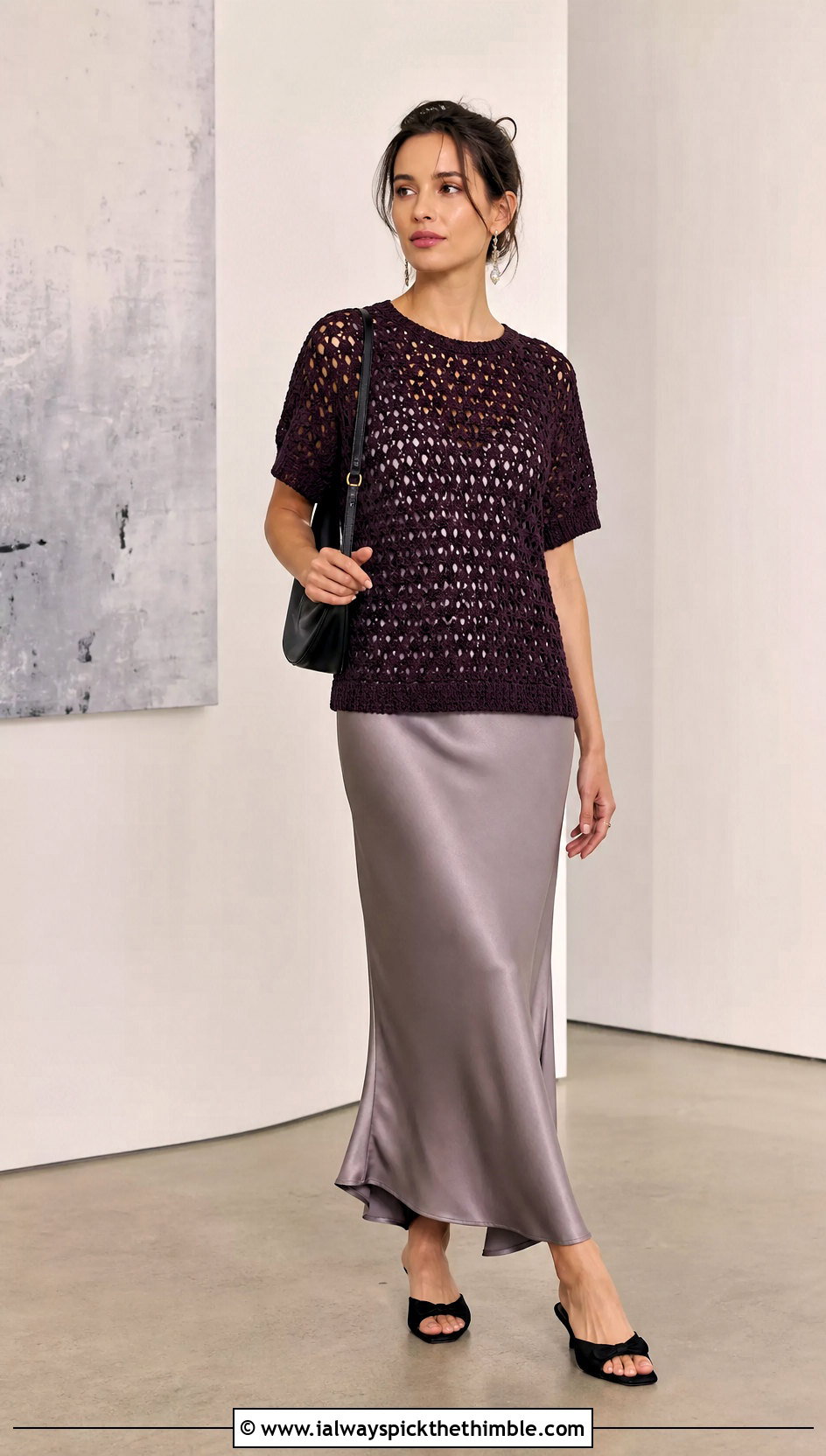 Short Sleeve Shell Crochet Cotton Sweater With Slip Dress - 20 Crochet Cotton Sweater outfit ideas