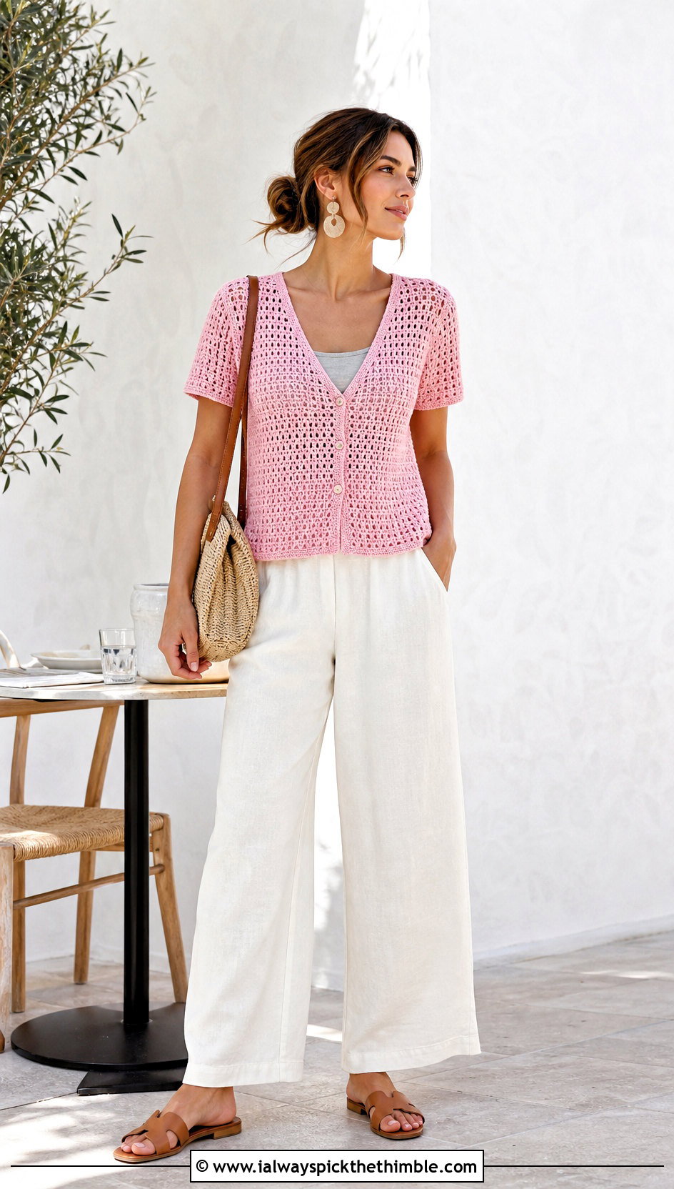 Short Sleeve Sport Weight Crochet Cardigan With Linen Pants - 20 Crochet Cardigan Sport Weight Yarn outfit ideas