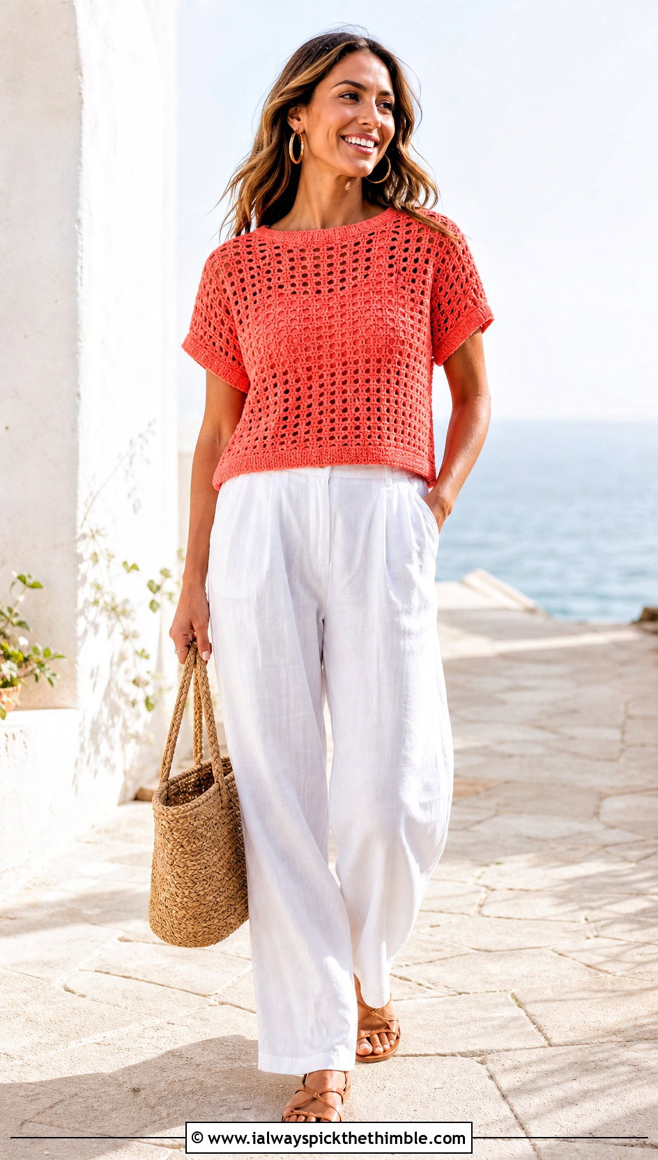 Short Sleeve Tunisian Jumper With Linen Pants - 20 tunisian crochet jumper outfit ideas