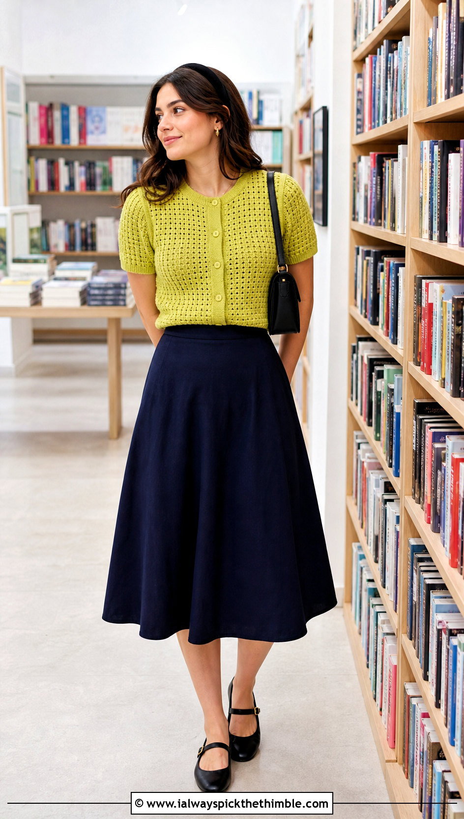 Short Sleeve Waffle Stitch Crochet Cardigan With A Line Skirt - 20 crochet waffle stitch cardigan outfit ideas