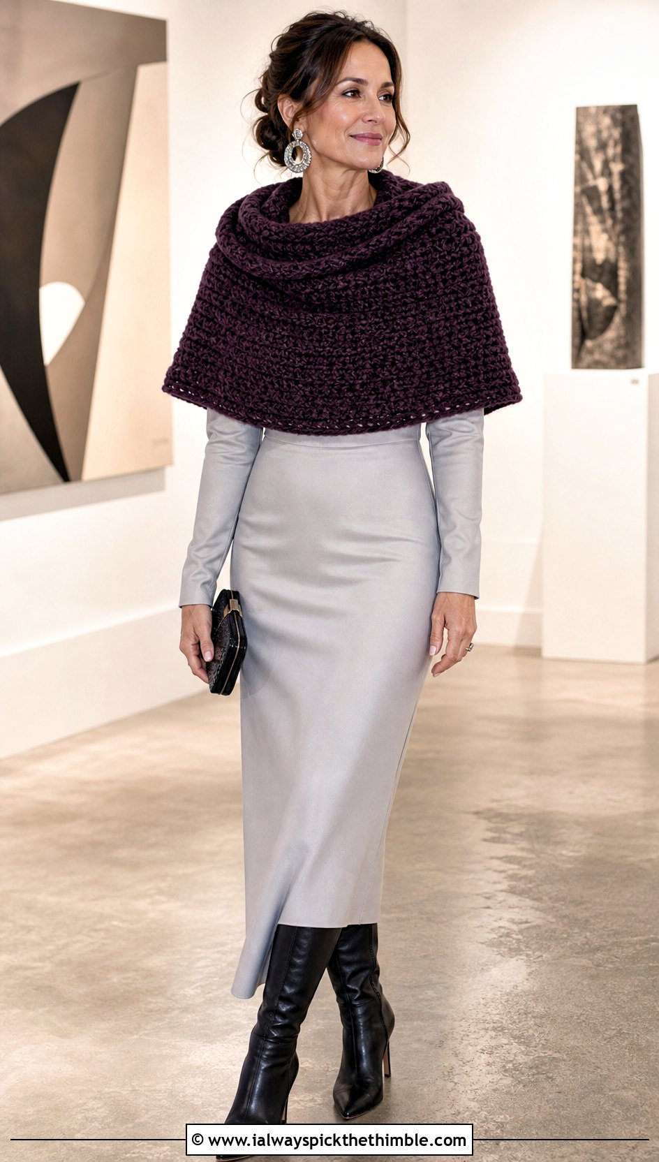 Shoulder Capelet Crochet Cowl With Column Dress - 20 Wool Ease Thick And Quick Crochet Cowl outfit ideas