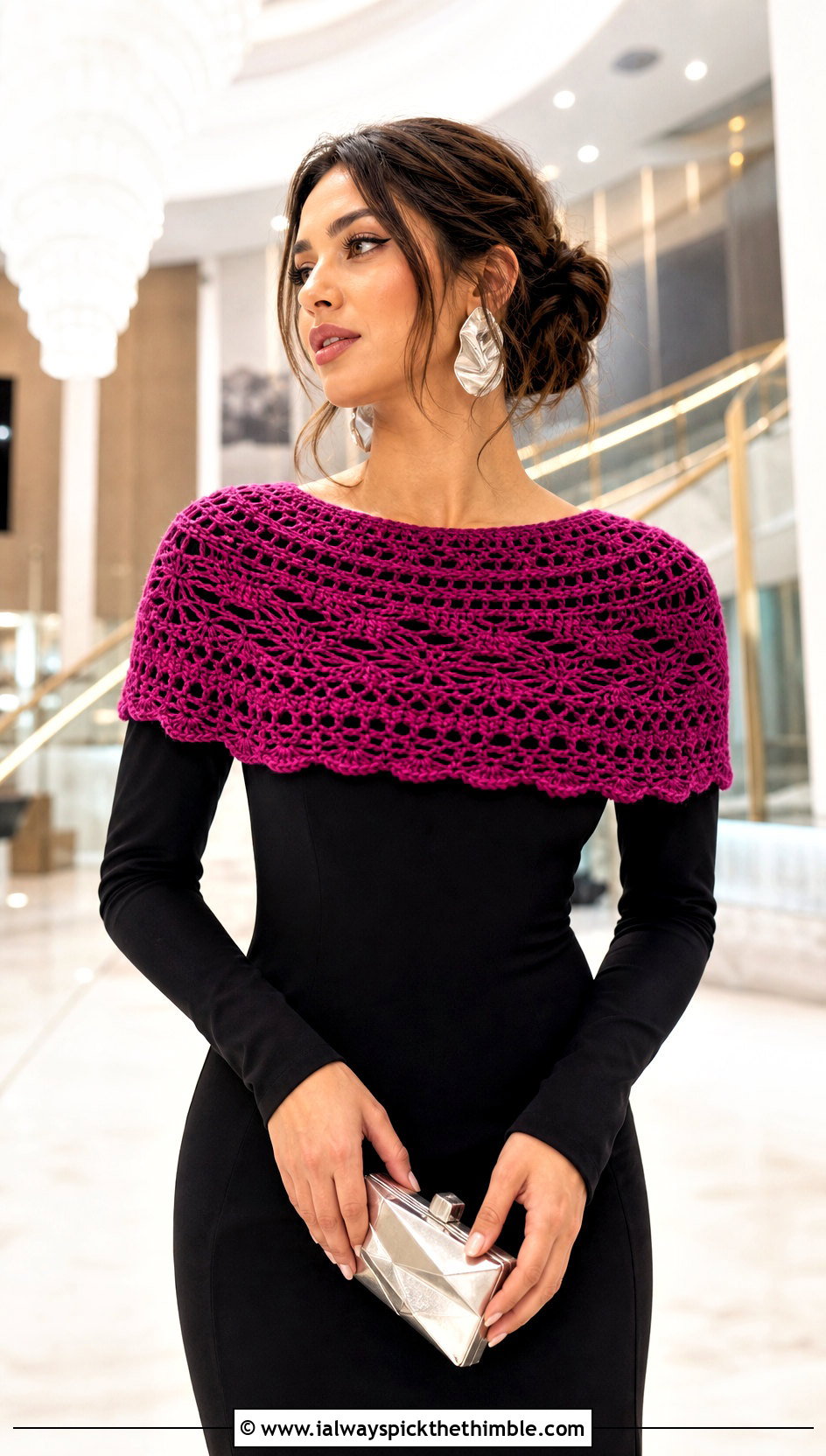 Shoulder Covering Crochet Cowl With Column Dress - 15 Crochet For Cowl Scarf outfit ideas