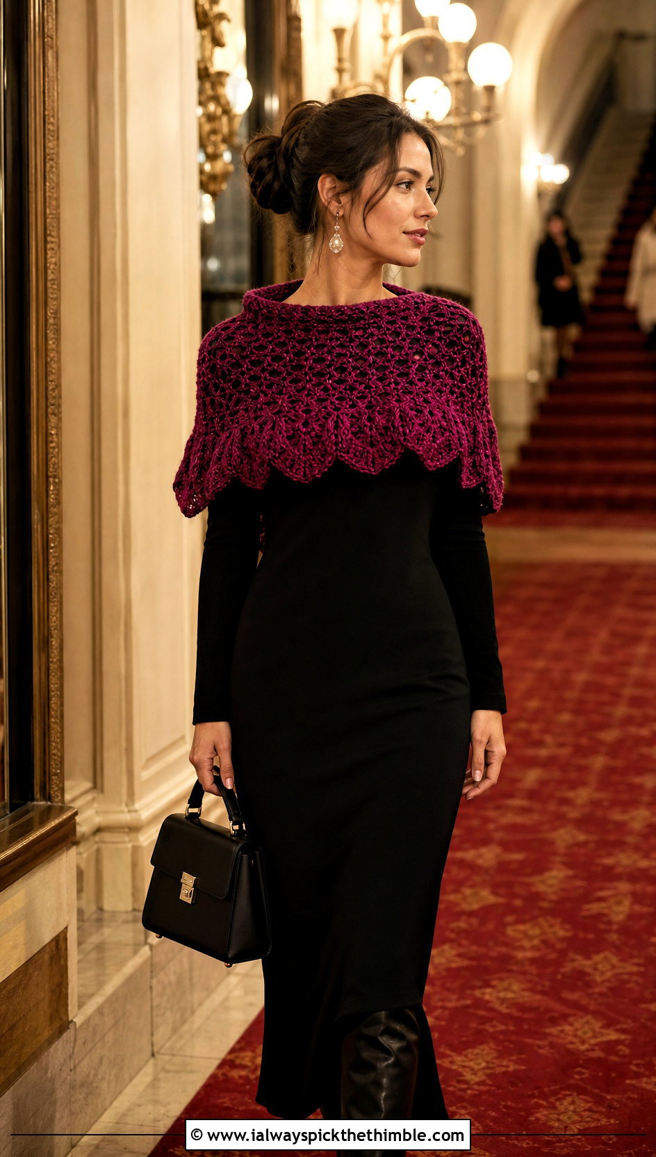 Shoulder Crochet Cowl Scarf With Column Dress - 25 crochet cowell scarf outfit ideas