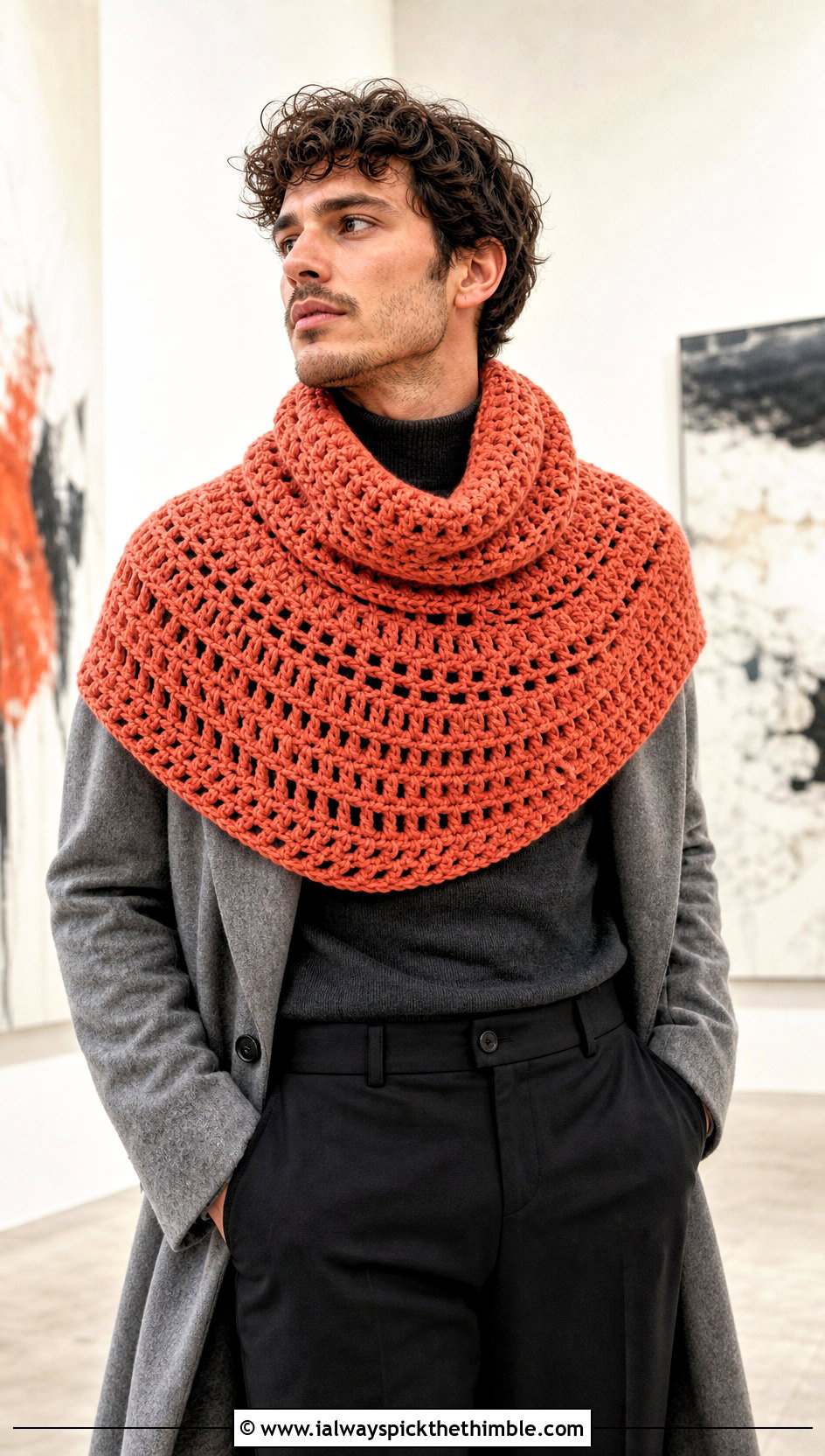 Shoulder Crochet Cowl With Minimalist Outfit - 20 crochet cowl for men outfit ideas