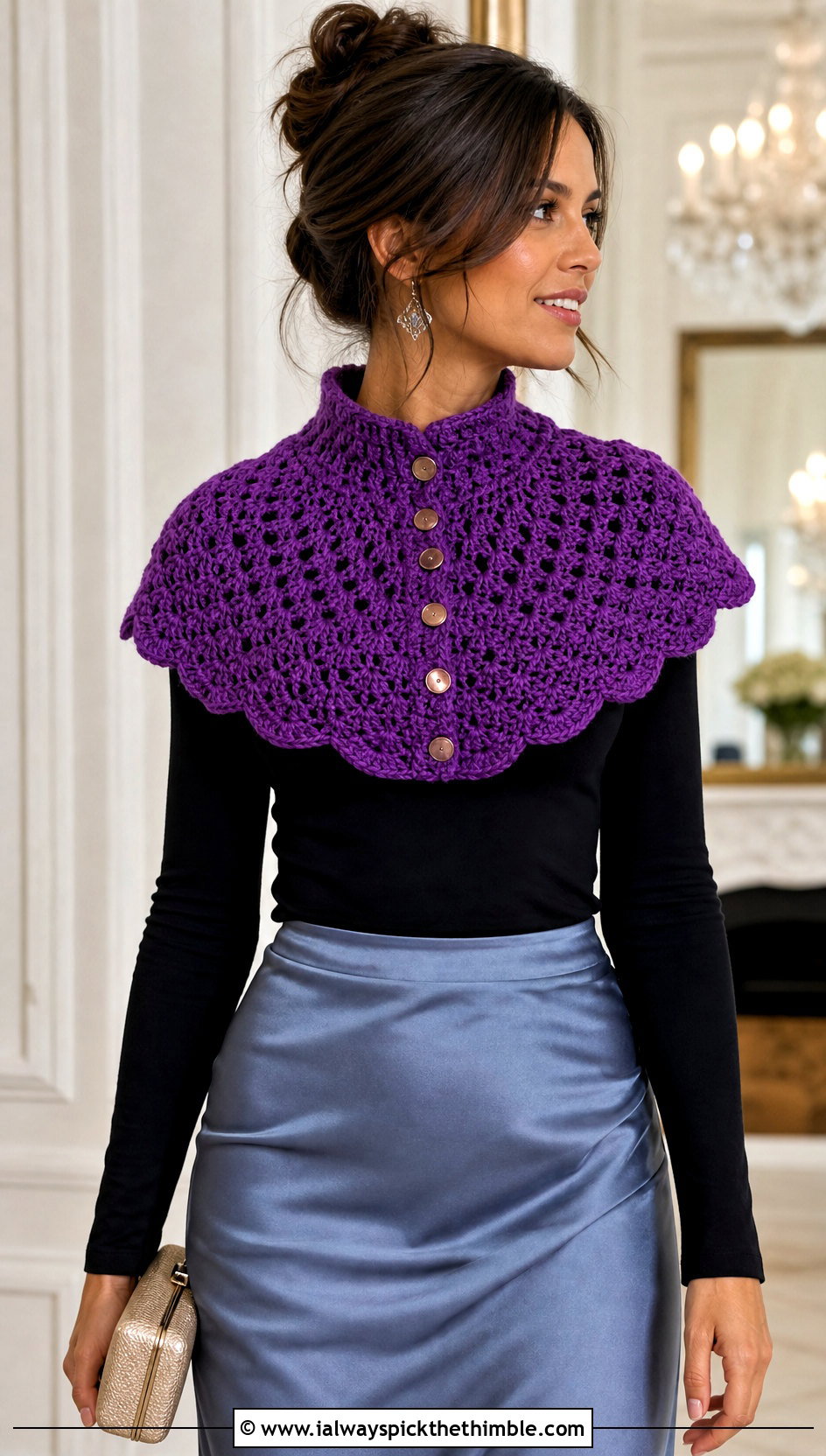 Shoulder Warmer Button Cowl With Satin Skirt - 20 crochet button cowl outfit ideas