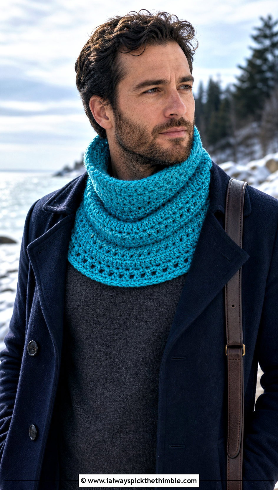 Shoulder Warmer Crochet Cowl With Peacoat - 20 Men Crochet Cowl outfit ideas