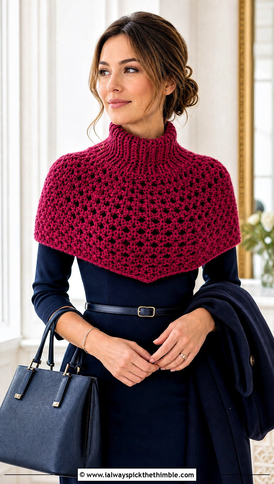 Shoulder Warmer Crocheted Cowl With Midi Dress - 20 Crocheted Cowl outfit ideas