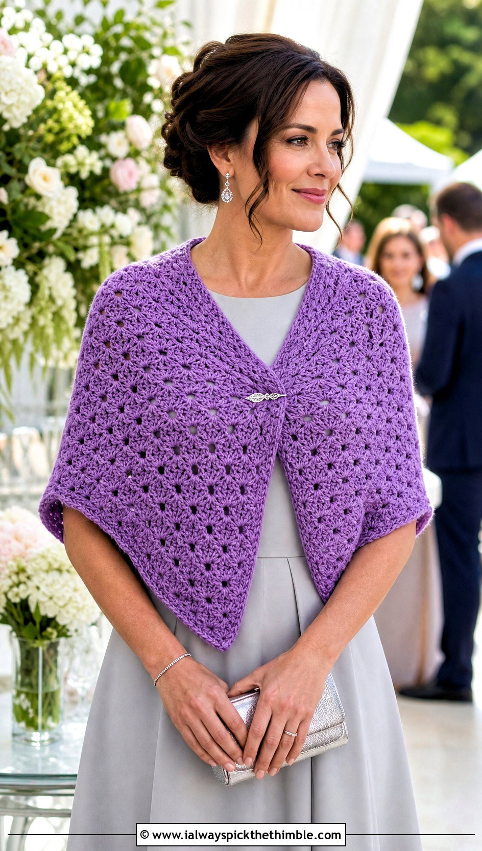 Shoulderette Block Stitch Crochet Shawl With A Fit And Flare Dress - 15 Block Stitch Crochet Shawl outfit ideas