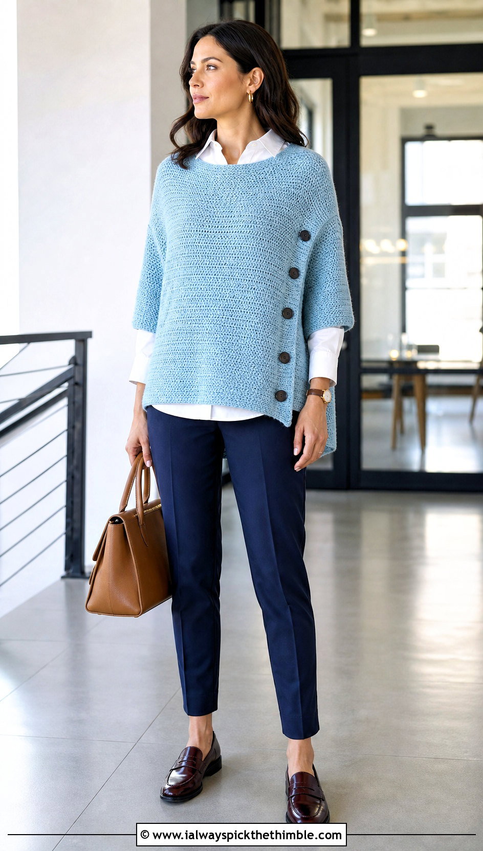 Side Button Tunisian Poncho Sweater With Cigarette Pants - 20 tunisian crochet poncho outfit ideas