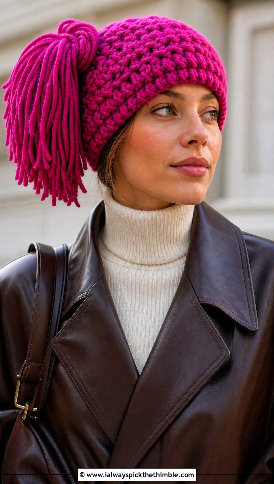 Side Ponytail Cabbage Patch Crochet Hat With Leather Trench - 20 Cabbage Patch Crochet Hat outfit ideas
